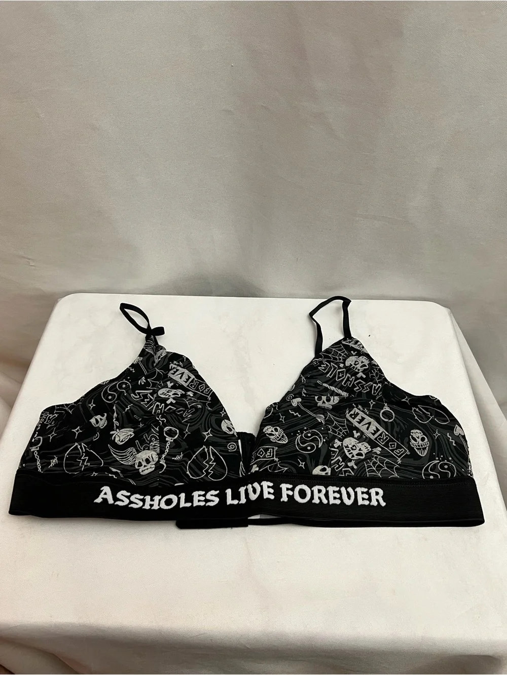 ALF A**holes Live Forever Fog Skull Bralette Thong Set XXXL Goth Halloween NWT